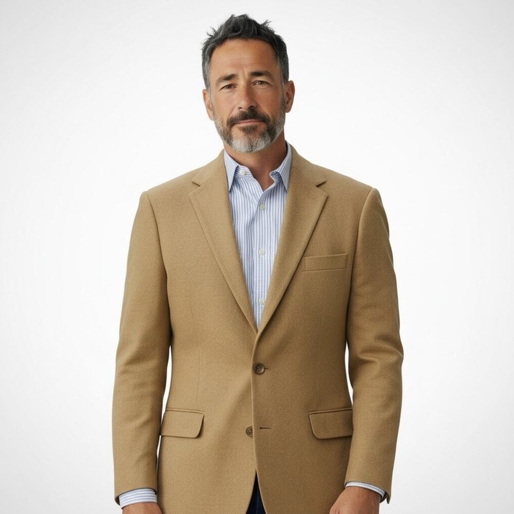 VTG Brooks Brothers Blazer Sport Coat Mens 48L Classic Fit Camel Hair Tan Preppy